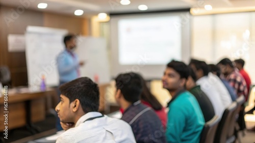 Young Indian team presenting in conference room — professional workshop and training