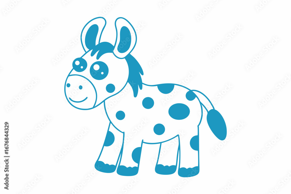Fototapeta premium Isolated Blue Spot Donkey, Smiling Cartoon Character on White Background