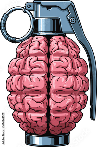 Vector art of grenade with a brain inside