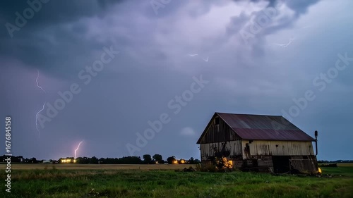 Wallpaper Mural Lightning strikes over an old barn in a field with a cloudy sky at dusk or dawn Torontodigital.ca