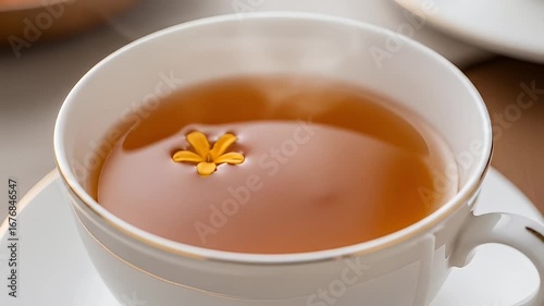 Wallpaper Mural A cup of tea with a yellow flower floating inside; steam rises from the hot beverage Torontodigital.ca