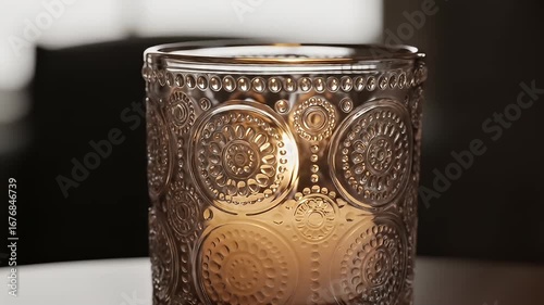Wallpaper Mural Ornate glass candle holder containing a lit candle on a table Torontodigital.ca
