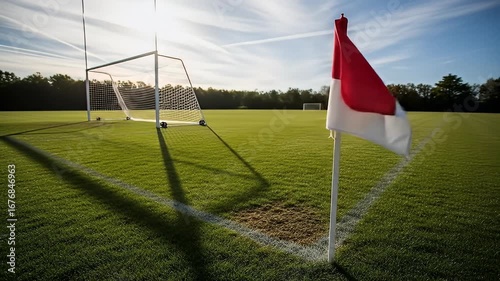 Wallpaper Mural A corner flag stands on a green soccer field, a net goal visible in background Torontodigital.ca