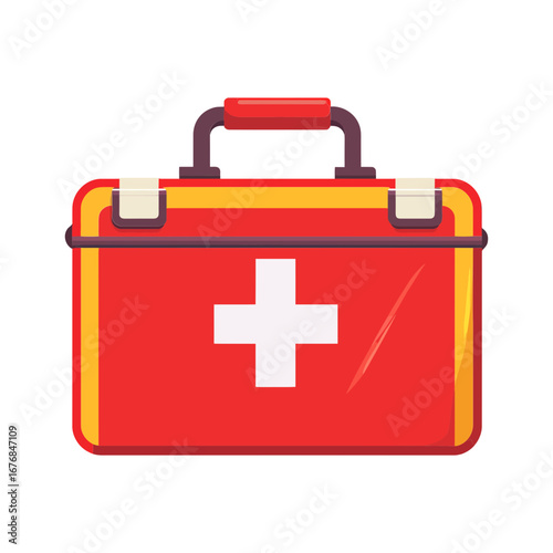 flat vector illustration of classic red first aid kit with white cross for websites and blogs focused on health,safety,medical services, emergency preparedness,insurance,healthcare information