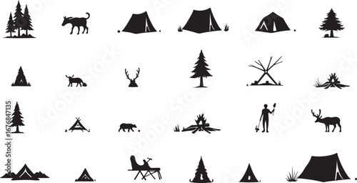 "Camping Silhouette Icons – Tents, Campfire & Trees"

"Outdoor Adventure Vector Set – Camping, Fire, and Nature"

"Black Silhouette Icons of Camping Tents and Campfires"
