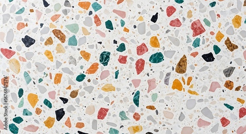 Illustration of a colorful terrazzo texture creates a vibrant and decorative background with its speckled stone pattern