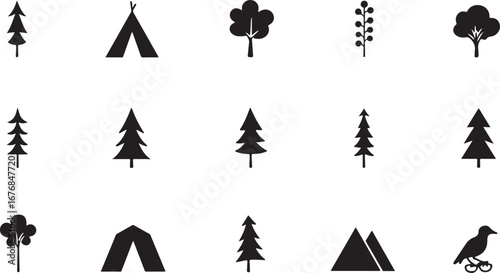 "Camping Silhouette Icons – Tents, Campfire & Trees"

"Outdoor Adventure Vector Set – Camping, Fire, and Nature"

"Black Silhouette Icons of Camping Tents and Campfires"
