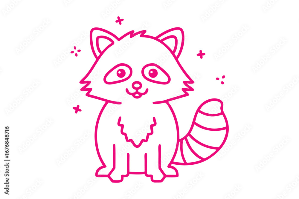 Fototapeta premium Outline of Cute Raccoon with Pink Line on a White Background