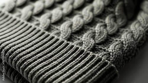 Wallpaper Mural A close-up of a knitted gray fabric with intricate cable and ribbing patterns, folded Torontodigital.ca