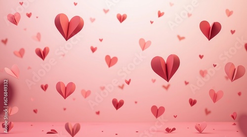 Paper Hearts Floating Pink Background romantic