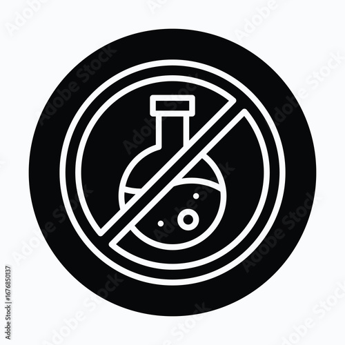 No Chemical, No Glassware, No Flask, No Toxic Liquids Sign Vector Icon, Isolated Vector Circular Style Icon,