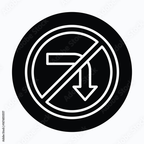 Traffic Signs, No Right Turn Sign Vector Icon, Isolated Vector Circular Style Icon,