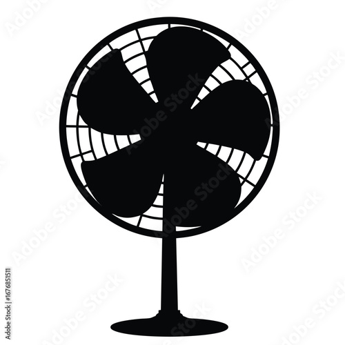 Black silhouette of a pedestal fan on white background 1