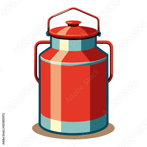 A vintage-style milk can or container with red and teal blue colors, no background vector file.