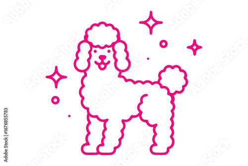 Outline Poodle Design with Pink Lines, Sparkles on a White Background