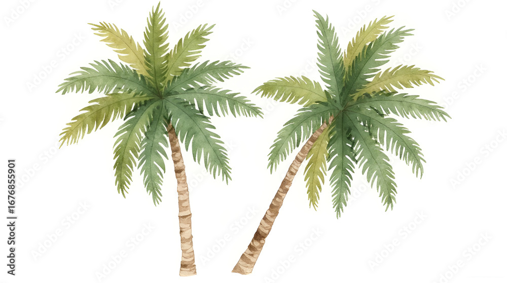 Obraz premium Tropical watercolor palm trees isolated on white background summer illustration