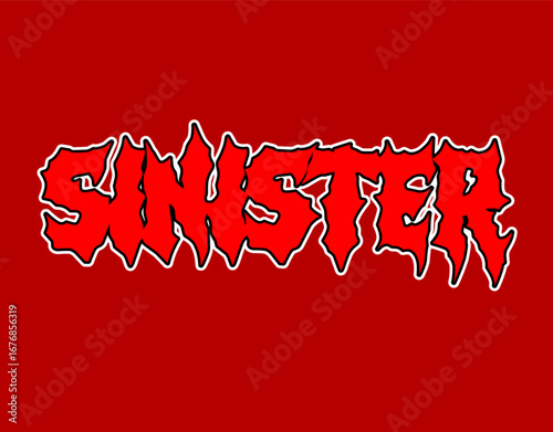 Sinister, typography vector design. Horror lettering in sharp metal style, perfect for streetwear, band merch, and edgy graphic tees, sticker, poster