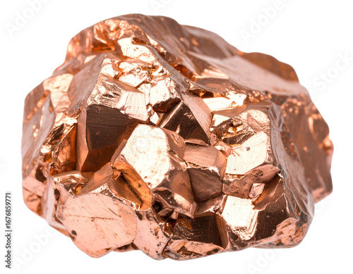 A rough piece of copper ore, isolated on a white background, representing raw mineral resources and geology.