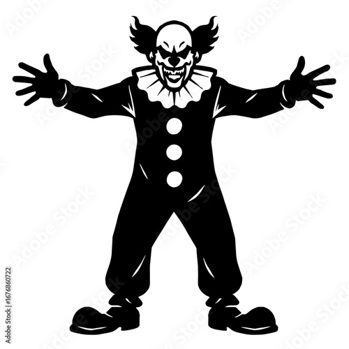Creepy Clown with Wide Open Arms for Halloween and Horror Themes