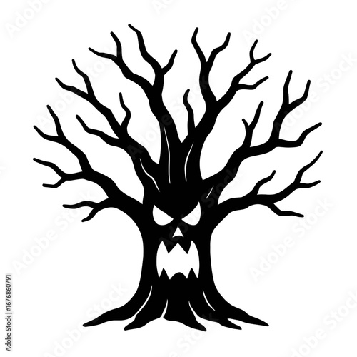 Scary Spooky Tree with Face Icon for Halloween and Horror Themes