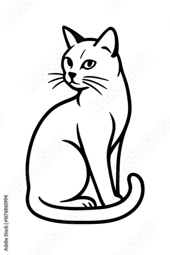 Sitting Cat Outline Vector Illustration - Simple and Clean Line Art of a Domestic Pet