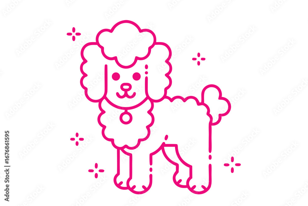 Fototapeta premium Pink Poodle Outline Icon on White, Pet Illustration, Minimal Design