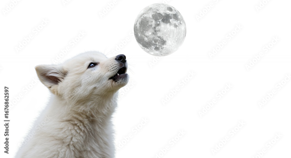 Obraz premium White wolf howling at the moon