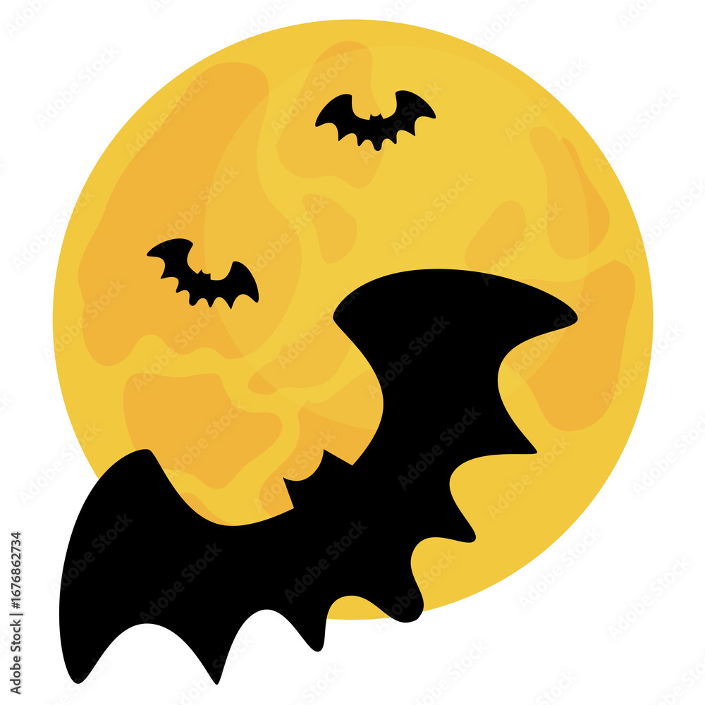 Fototapeta premium Halloween Moon with Bats Silhouette Illustration