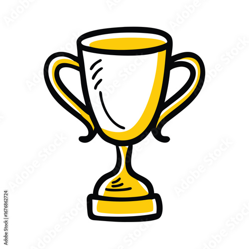 gold trophy cup, A simple gold trophy with black outline and white fill doodle business vector icon on transparent background