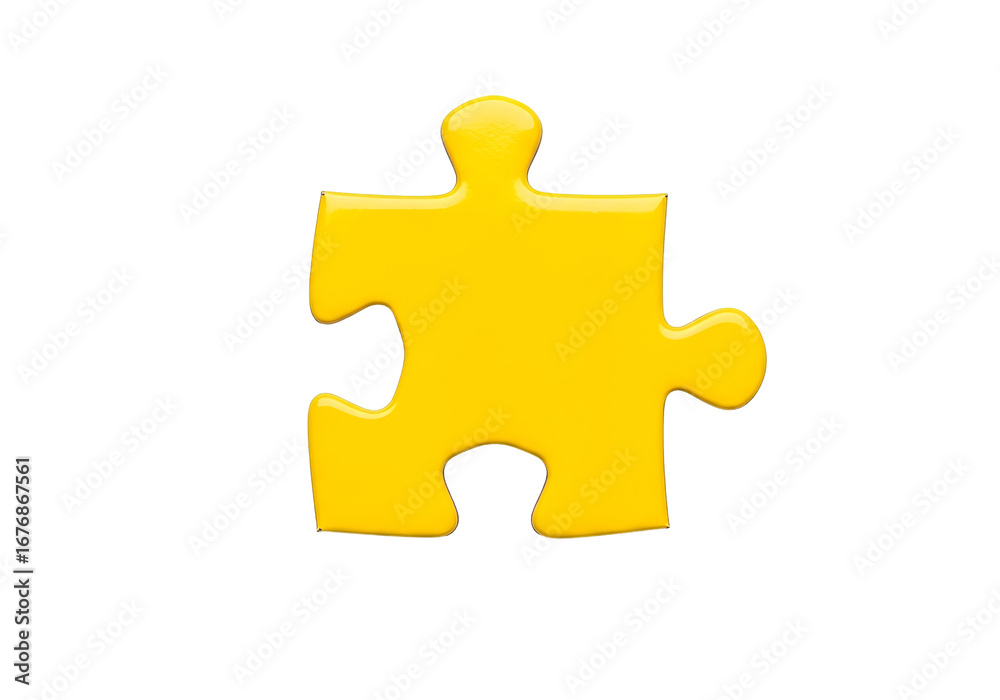 Obraz premium A vibrant yellow puzzle piece stands out against a stark black background.