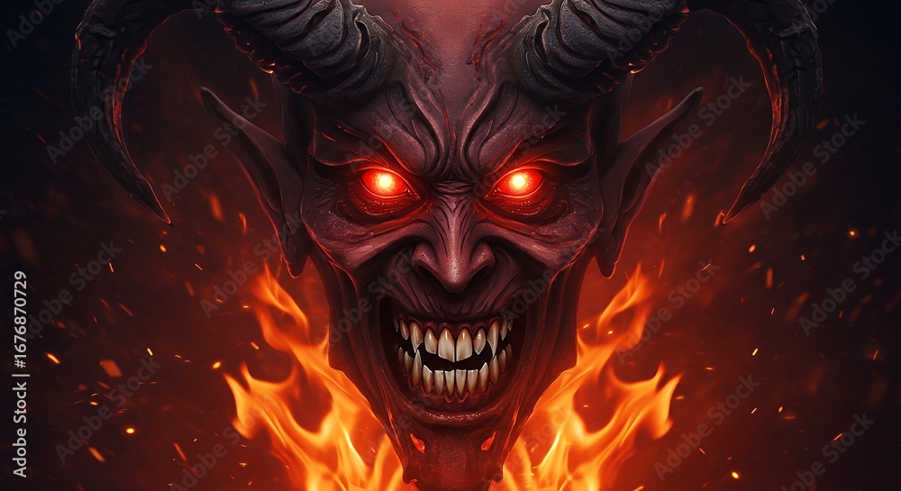 Naklejka premium Demon face with flames image stock