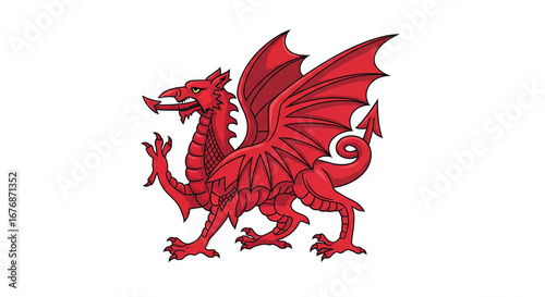 Traditional Red Welsh Dragon Mythical Creature National Symbol of Wales on Isolated transparent background