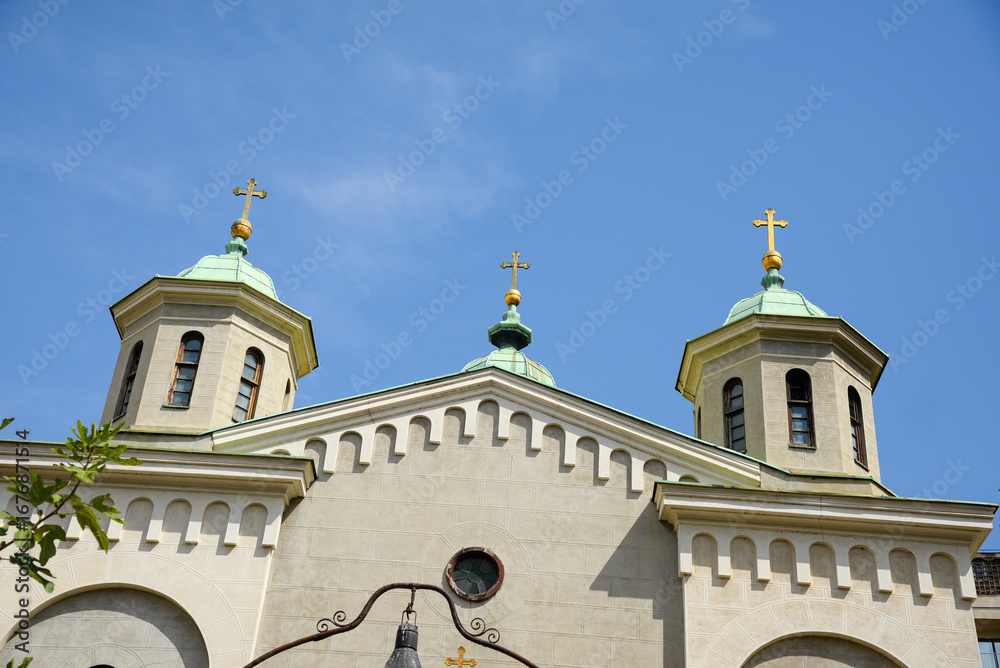Fototapeta premium August 30, 2025 - Belgrade, Serbia. Exterior of the Serbian Orthodox Christian Church of the Ascension