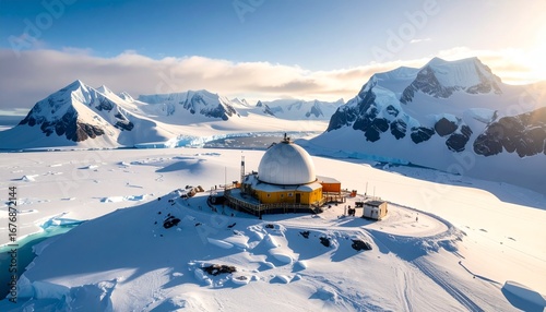 Antarctic Research Station Aerial Ice Landscape