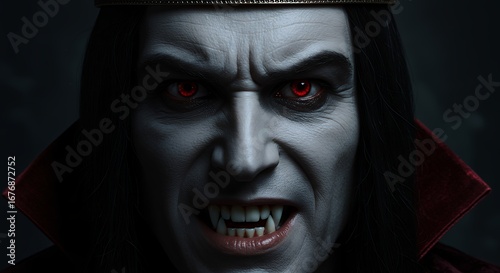 Intense vampire face closeup image