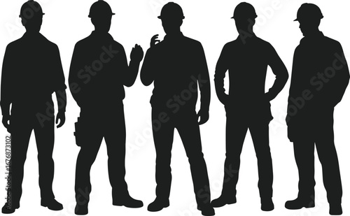 Construction Workers Silhouettes Teamwork and Industry Professionals
