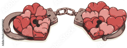 Heart's Lock: A symbol of love and commitment depicted in an artistic illustration of handcuffs, with hearts replacing the standard design.