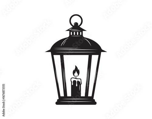 Candle-lit lantern - a vector silhouette image perfect for a logo or pictogram. Vintage lamp featuring a candle, ideal for a sign or icon.