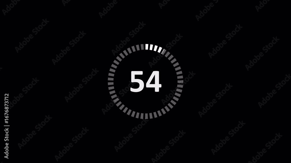 Countdown timer animation from 60 to 0 , One minute countdown timer from 60 to 0 on transparent background, Countdown animation with alpha channel.