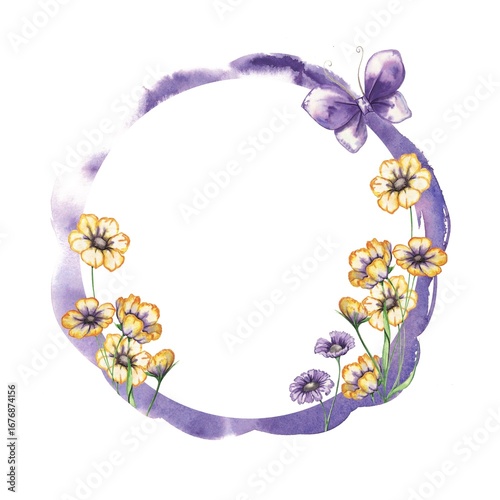 Watercolour round blossom spring illustration 
