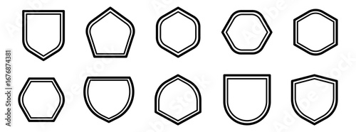 Clean outline shapes including shields, pentagons, and polygons, ideal for frames, logos, and minimal vector design.