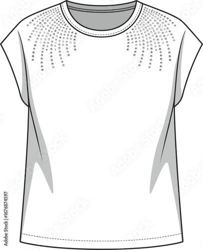 White short sleeve top with scattered circular rhinestone embellishments apparel clothing