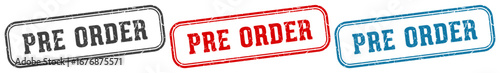 pre order stamp. pre order rectangular stamp set isolated on white background
