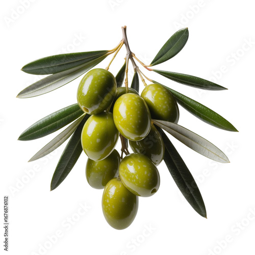 green olives with leaves isolated