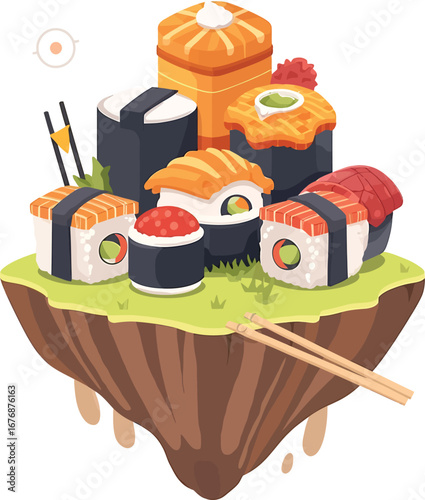 sushi with chopsticks