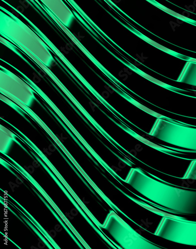 Futuristic green neon wave background with glossy lines abstract digital design wallpaper