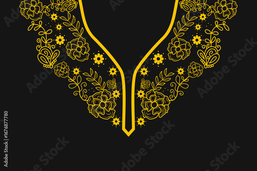 Floral neckline pattern. traditional style. decoration, textile, fabric, clothing. natural style.