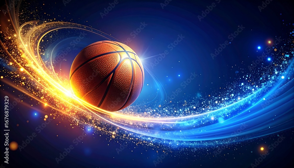 Obraz premium Basketball in motion, cosmic background