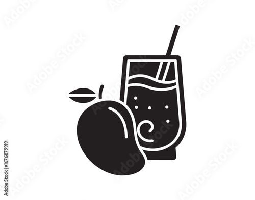 Mango lassi, an icon representing Indian cuisine, is depicted as a glyph. This symbol of mango lassi in Indian cuisine is illustrated as an isolated sign.