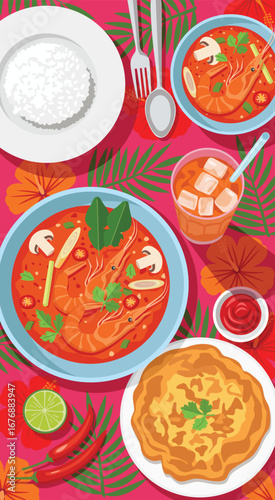 Thai Tom Yum Soup with Rice and Omelet